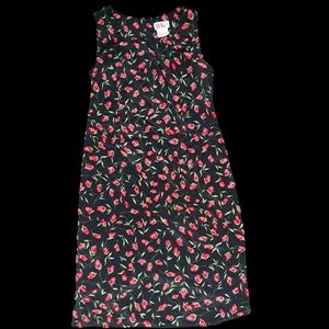 Vintage 90s black and red floral print maxi 10P dress